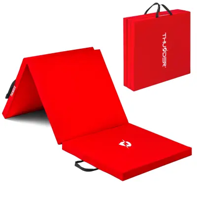 Gimnastična zložljiva podloga za vadbo vzmetnica – trda, nedrseča, 180×60×4 cm THUNDER® MG-01-RED