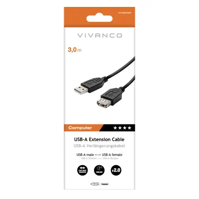 Podatkovni kabel VIVANCO, USB 2.0 A-A, 3 m, črn