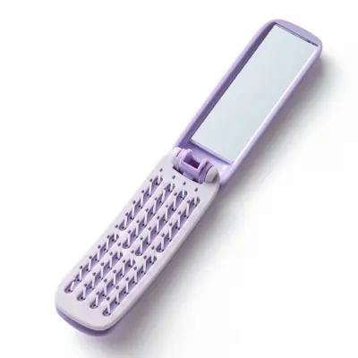 Pravokoten Zložljiv Ogledalni Glavnik - Prenosna & Samo-čistilna Krtača za Lase Purple