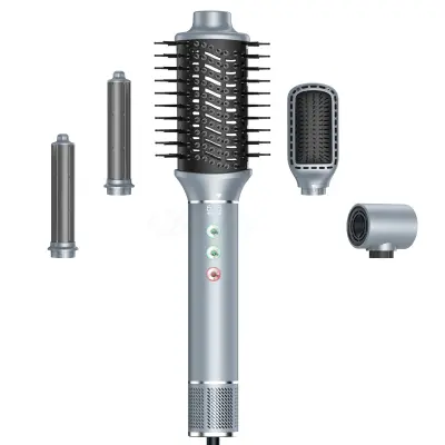 Sivo-siva vroča zračna krtača: hitri ionski sušilnik in volumen z nastavki