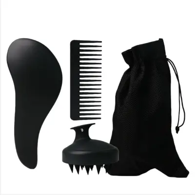 Komplet glavnikov iz pšenične slame – masaža lasišča in nega las Black