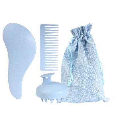 Komplet glavnikov iz pšenične slame – masaža lasišča in nega las Blue