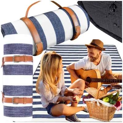 Odeja za na plažo, izolacija za piknik 200x200, velika, vodoodporna, zložljiva, trakovi