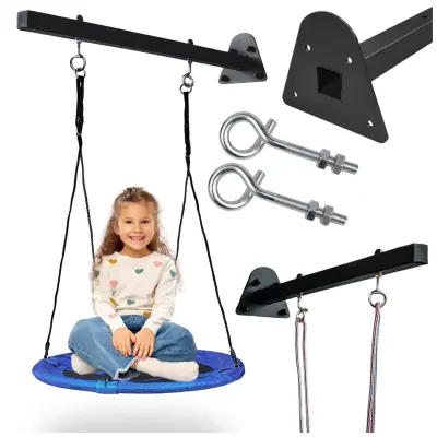 Podaljševalni okvir za gugalnico, kavlji za ročaj gugalnice, kovinska palica, črna