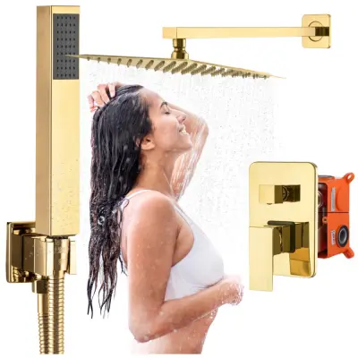 Pipa za tuš, glava za dežno prho, zlati sijaj, vgradna mešalna miza