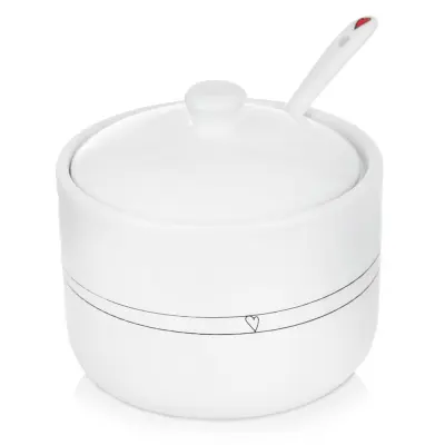 Bela keramična sladkornica z žličko SRCE 300 ml