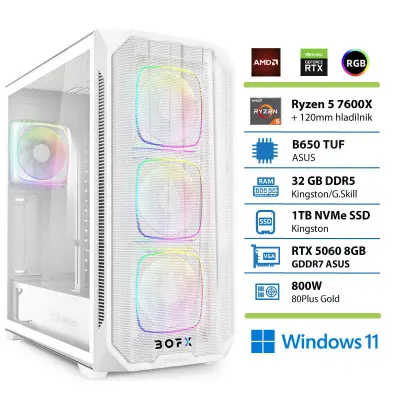 Namizni računalnik BOFX CENTAURI WHITE R5 7600x 32GB 1TB RTX5060 W11H|Gaming