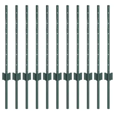 vidaXL Ograjni stebri 11 pcs Zelena 60 cm Jeklo