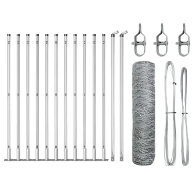 vidaXL Ogrodje s stebri srebrna 0.4 x 25 m Jeklo s PVC premazom