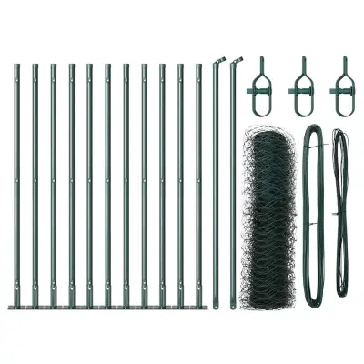 vidaXL Ogrodje s stebri Zelena 0.6 x 25 m Jeklo s PVC premazom