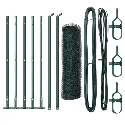 vidaXL Ogrodje s stebri Zelena 0.5 x 10 m Jeklo s PVC premazom