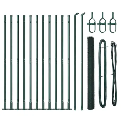 vidaXL Ogrodje s stebri Zelena 1.6 x 25 m Jeklo s PVC premazom