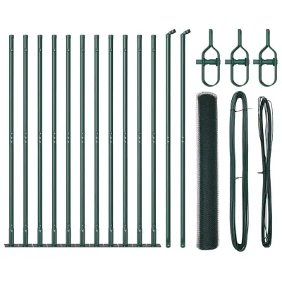 vidaXL Ogrodje s stebri Zelena 0.8 x 25 m Jeklo s PVC premazom