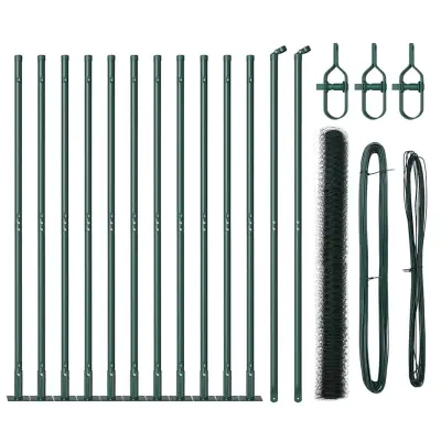 vidaXL Ogrodje s stebri Zelena 1.5 x 25 m Jeklo s PVC premazom