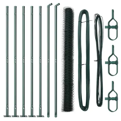 vidaXL Ogrodje s stebri Zelena 1.5 x 10 m Jeklo s PVC premazom