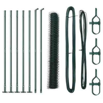 vidaXL Ogrodje s stebri Zelena 0.8 x 10 m Jeklo s PVC premazom