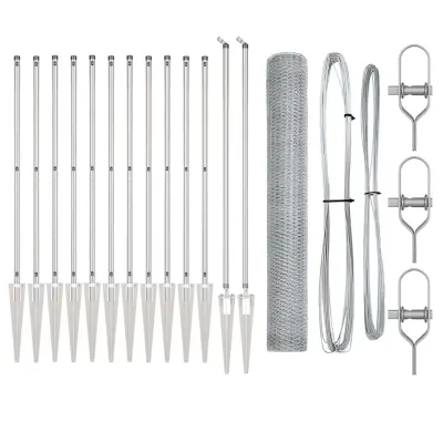 vidaXL Ogrodje s stebri srebrna 1.4 x 25 m Jeklo s PVC premazom