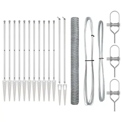 vidaXL Ogrodje s stebri srebrna 1.5 x 25 m Jeklo s PVC premazom