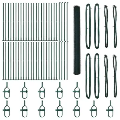 vidaXL Ogrodje s stebri Zelena 1.5 x 100 m Jeklo s PVC premazom