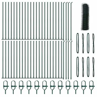 vidaXL Ogrodje s stebri Zelena 0.6 x 100 m Jeklo s PVC premazom