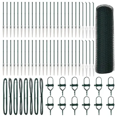 vidaXL Ogrodje s stebri Zelena 0.6 x 100 m Jeklo s PVC premazom