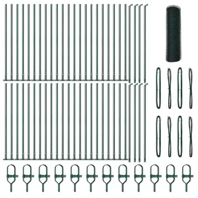 vidaXL Ogrodje s stebri Zelena 0.5 x 100 m Jeklo s PVC premazom