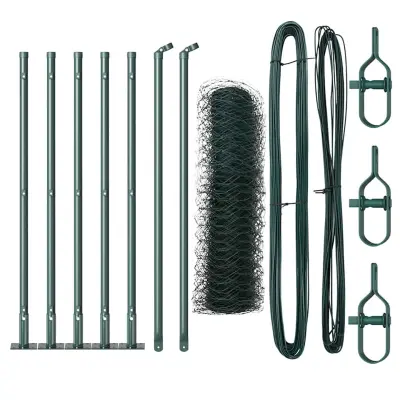 vidaXL Ogrodje s stebri Zelena 0.4 x 10 m Jeklo s PVC premazom