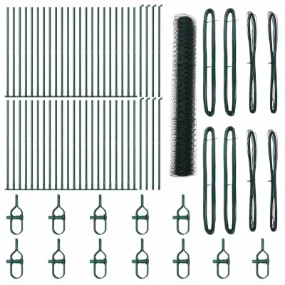 vidaXL Ogrodje s stebri Zelena 1.2 x 100 m Jeklo s PVC premazom