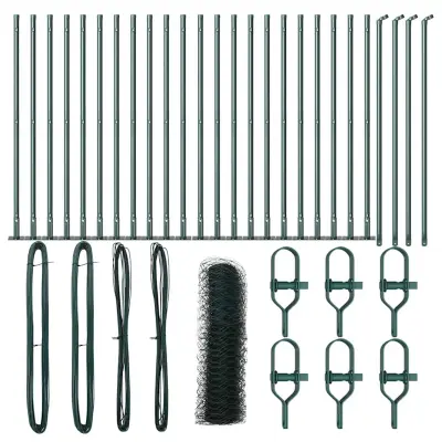 vidaXL Ogrodje s stebri Zelena 0.4 x 50 m Jeklo s PVC premazom