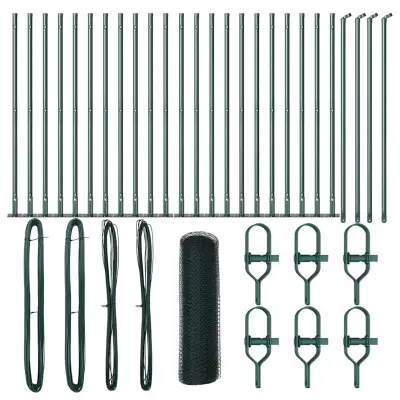 vidaXL Ogrodje s stebri Zelena 0.5 x 50 m Jeklo s PVC premazom