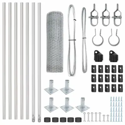 vidaXL Ogrodje s stebri srebrna 0.4 x 10 m Jeklo s PVC premazom