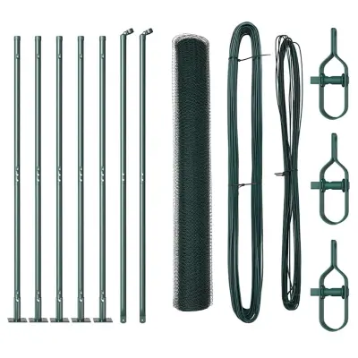 vidaXL Ogrodje s stebri Zelena 0.8 x 10 m Jeklo s PVC premazom