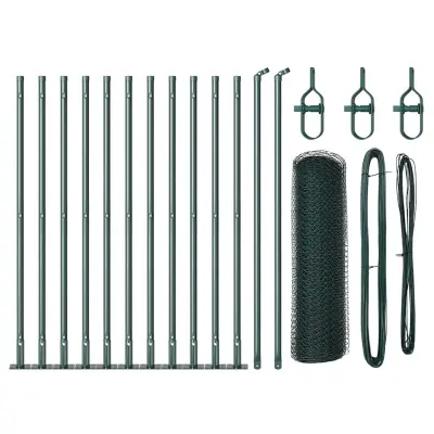 vidaXL Ogrodje s stebri Zelena 0.6 x 25 m Jeklo s PVC premazom