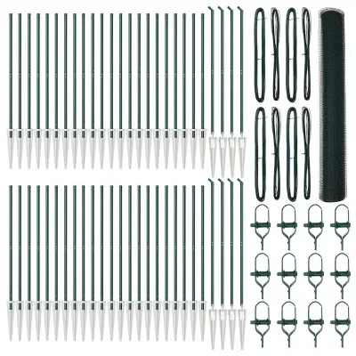 vidaXL Ogrodje s stebri Zelena 1.4 x 100 m Jeklo s PVC premazom