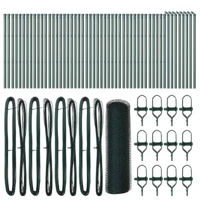 vidaXL Ogrodje s stebri Zelena 0.5 x 100 m Jeklo s PVC premazom