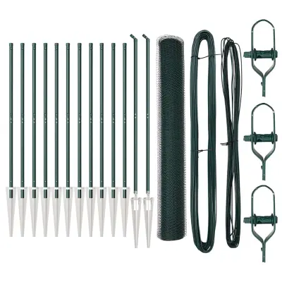 vidaXL Ogrodje s stebri Zelena 1 x 25 m Jeklo s PVC premazom