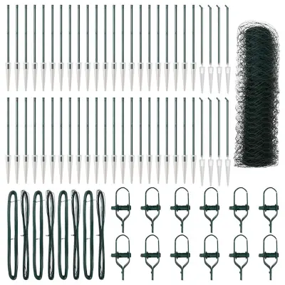 vidaXL Ogrodje s stebri Zelena 0.8 x 100 m Jeklo s PVC premazom