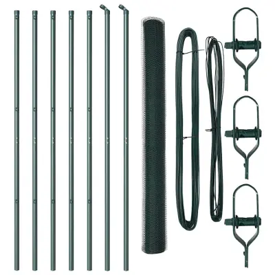 vidaXL Ogrodje s stebri Zelena 1.6 x 10 m Jeklo s PVC premazom