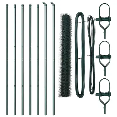 vidaXL Ogrodje s stebri Zelena 1 x 10 m Jeklo s PVC premazom