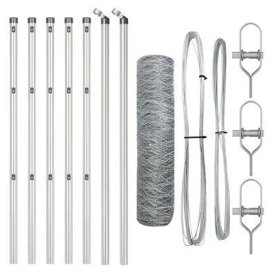 vidaXL Ogrodje s stebri srebrna 0.4 x 10 m Jeklo s PVC premazom