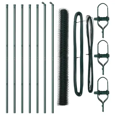 vidaXL Ogrodje s stebri Zelena 1.5 x 10 m Jeklo s PVC premazom