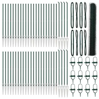 vidaXL Ogrodje s stebri Zelena 1.2 x 100 m Jeklo s PVC premazom