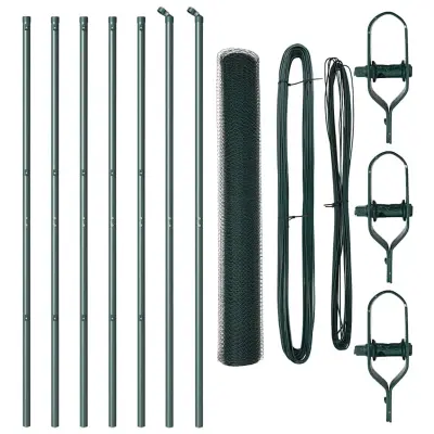 vidaXL Ogrodje s stebri Zelena 1.4 x 10 m Jeklo s PVC premazom