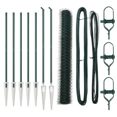 vidaXL Ogrodje s stebri Zelena 1 x 10 m Jeklo s PVC premazom