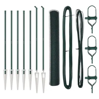 vidaXL Ogrodje s stebri Zelena 1 x 10 m Jeklo s PVC premazom