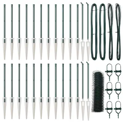 vidaXL Ogrodje s stebri Zelena 1 x 50 m Jeklo s PVC premazom