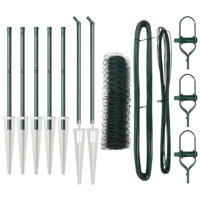 vidaXL Ogrodje s stebri Zelena 0.4 x 10 m Jeklo s PVC premazom