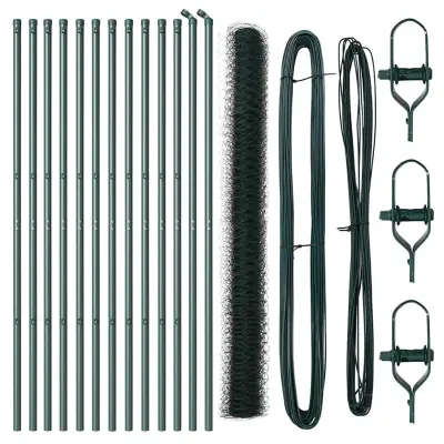 vidaXL Ogrodje s stebri Zelena 1.6 x 25 m Jeklo s PVC premazom