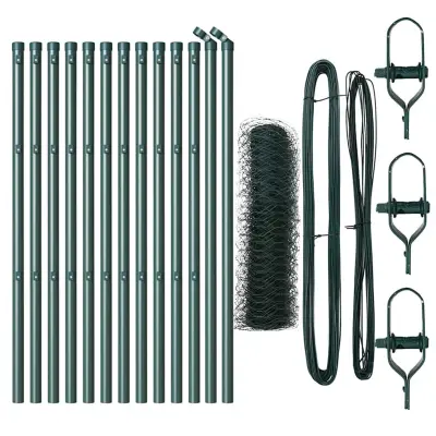 vidaXL Ogrodje s stebri Zelena 0.4 x 25 m Jeklo s PVC premazom