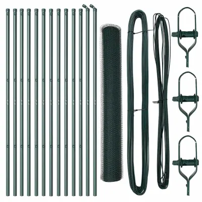 vidaXL Ogrodje s stebri Zelena 1.4 x 25 m Jeklo s PVC premazom